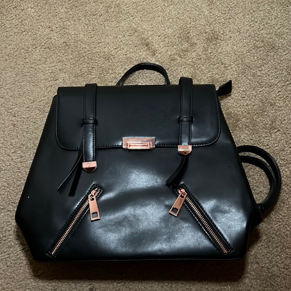 Black Leather Backpack/Laptop Bag